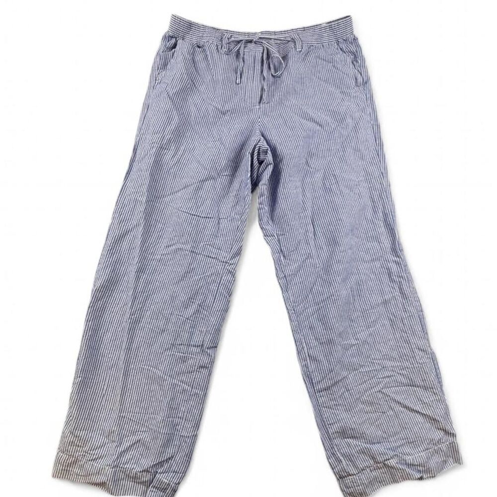 Talbots Blue White Striped Linen Blend Drawstring Pants Women’s Size 14